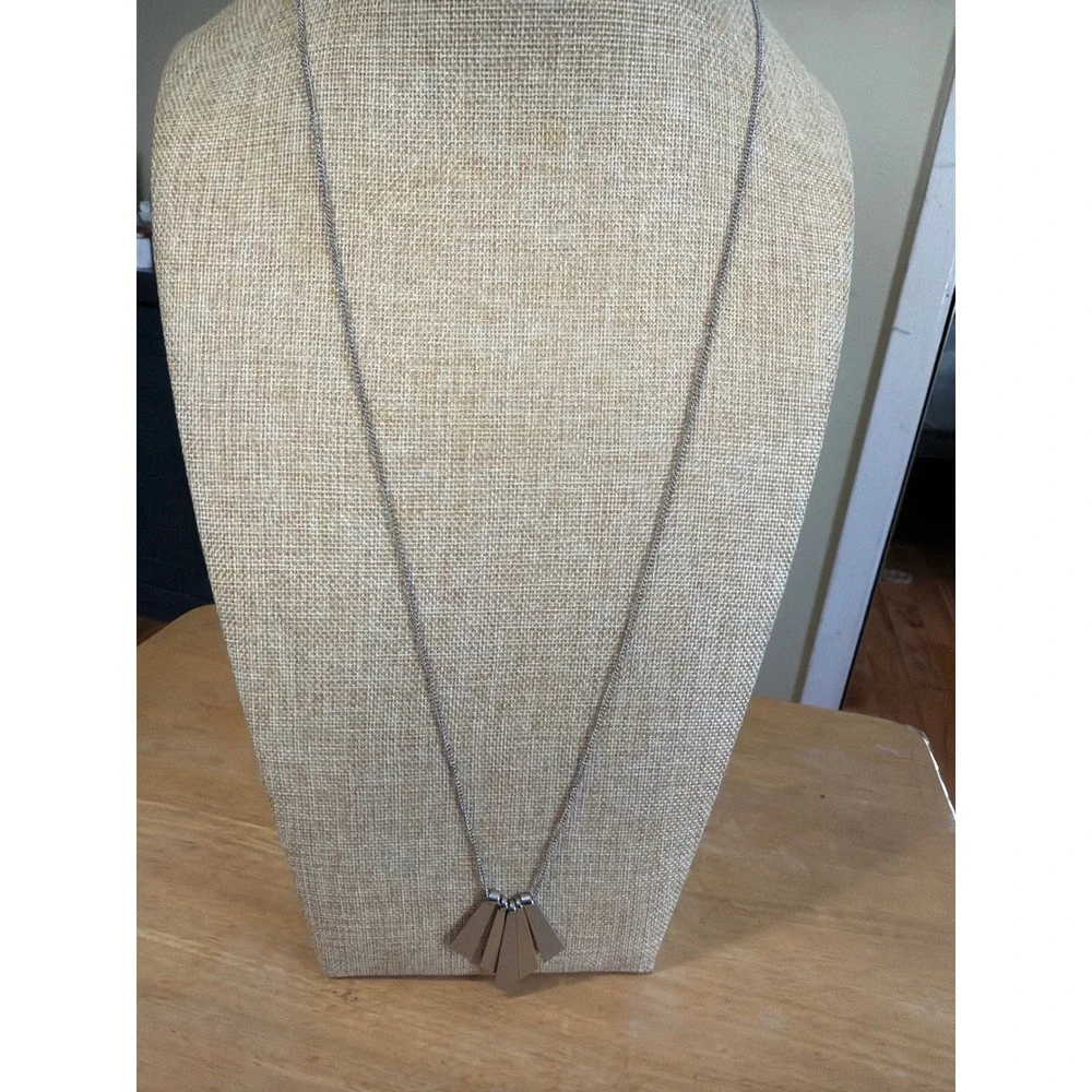 Silver Tone Geometric Fan Tapered Bar Pendant Long Necklace Layering